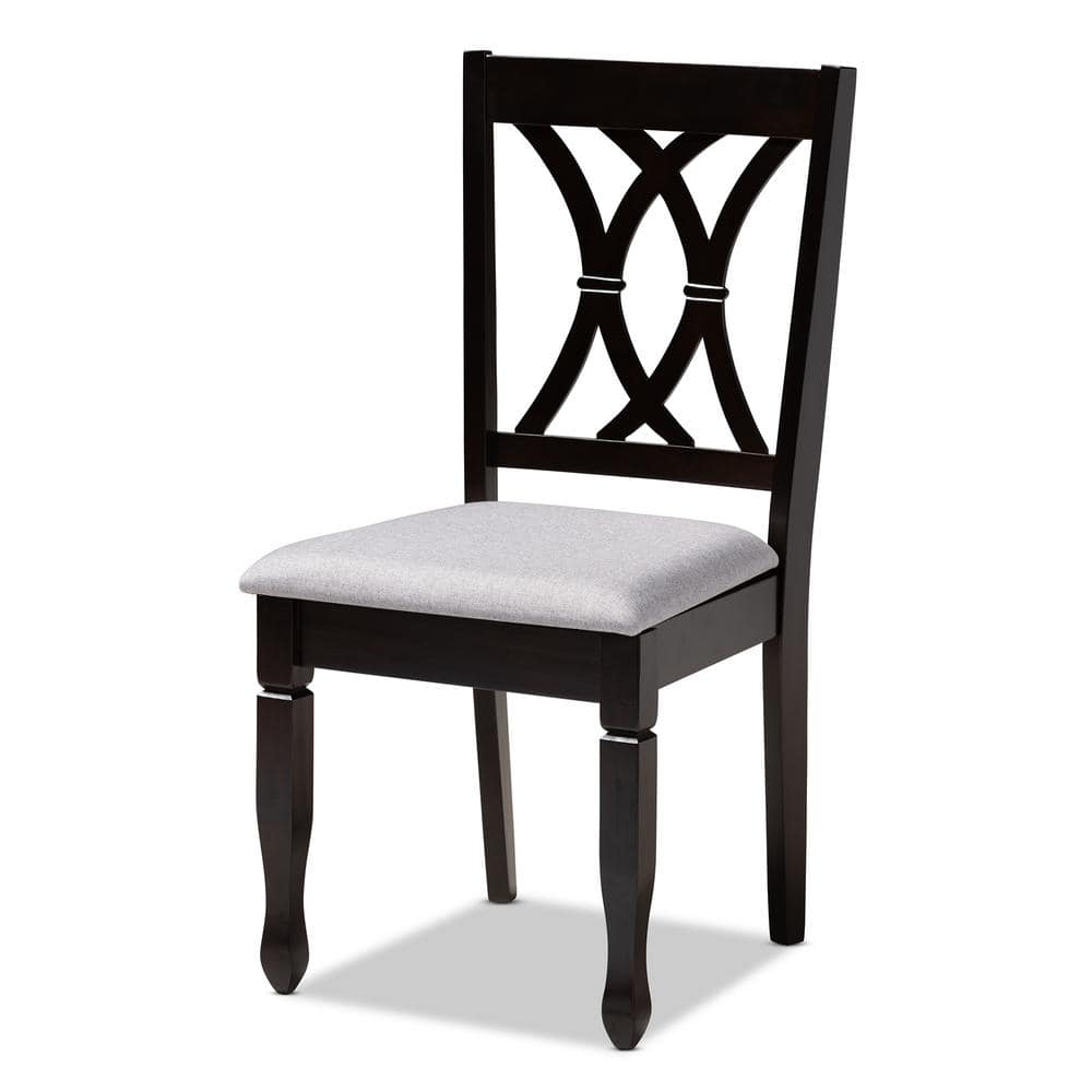Parsons High Slat-Back Gray Fabric & Espresso Wood Dining Chair Set of 4