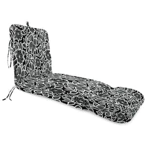 22 in. x 74 in. Outdoor Chaise Lounge Cushion w/Ties & Hanger Loop Halsey Shadow Black Floral Rectangular Knife Edge