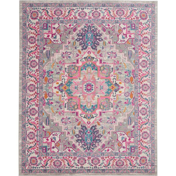 Nourison Passion Light Grey/Pink 8 ft. x 10 ft. Persian Medallion Transitional Area Rug