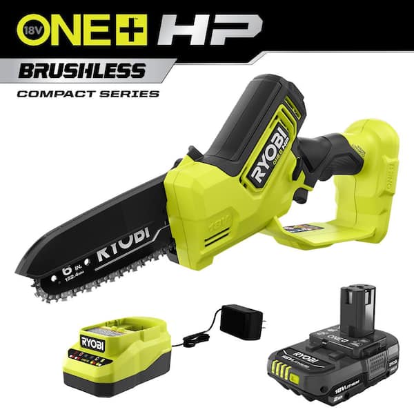 RYOBI ONE+ HP 18V Brushless 6 in. Battery Compact Pruning Mini Chainsaw with 2.0 Ah Battery and Chainsaw