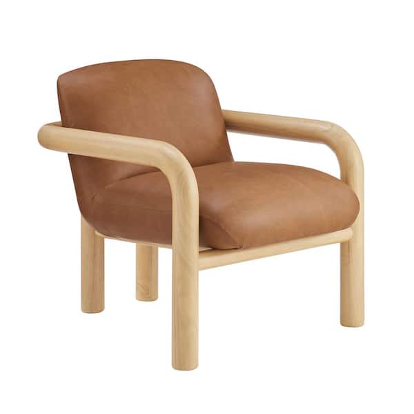 Milo Modern Natural Wood Frame Faux Leather Accent Chair