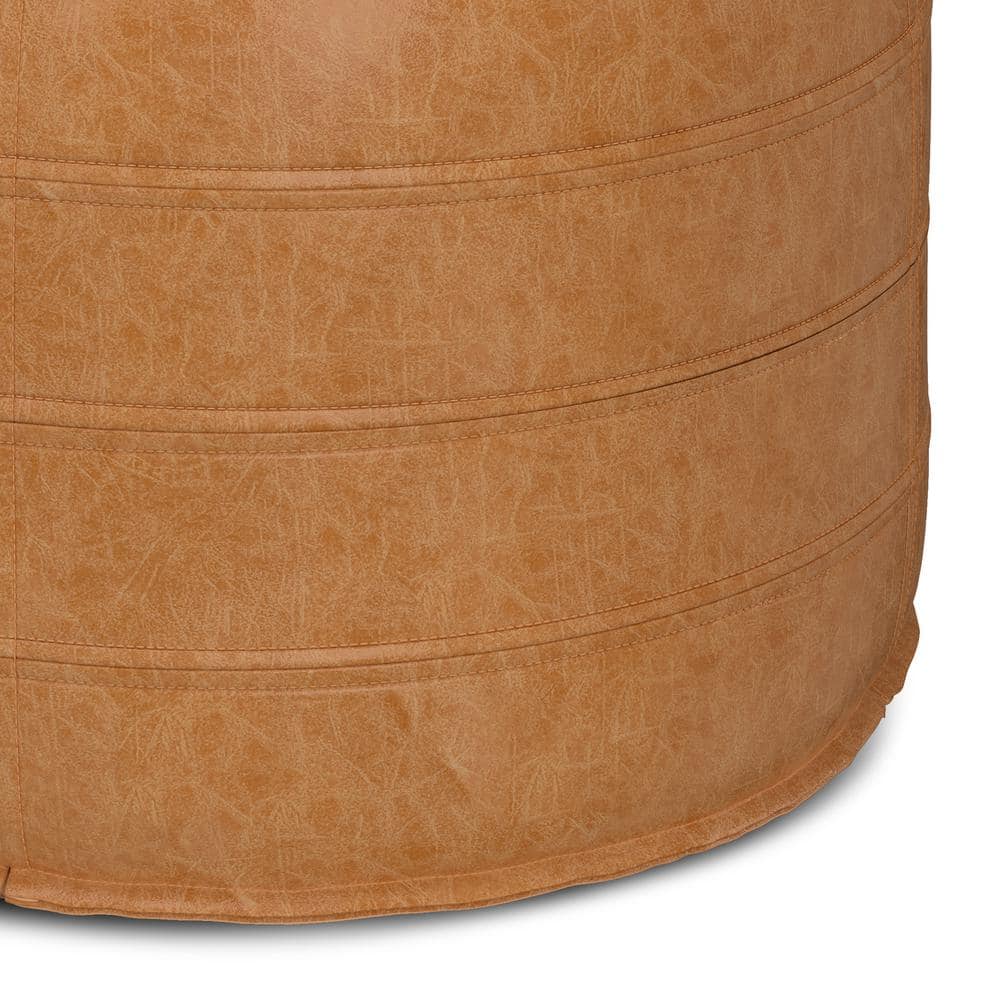 Brody 20" Round Distressed Brown Vegan Faux Leather Pouf