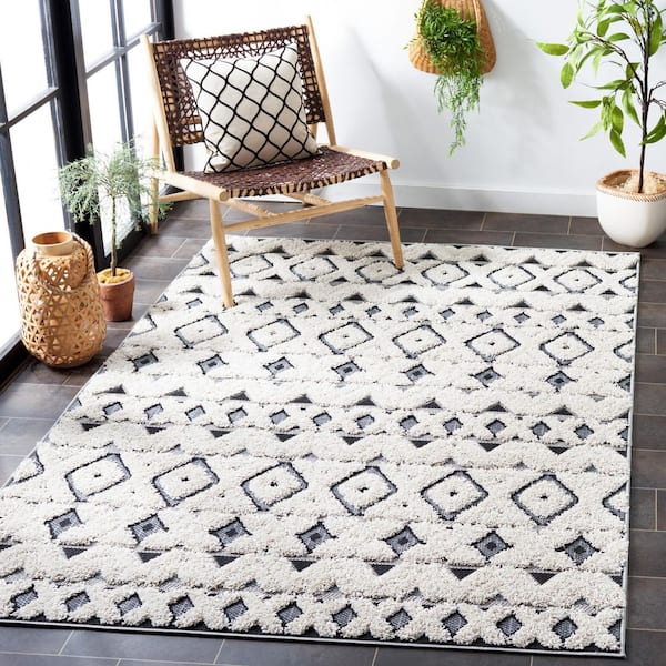 Cottage Ivory/Dark Gray 5 ft. x 8 ft. Diamond High-Low Indoor/Outdoor Area Rug