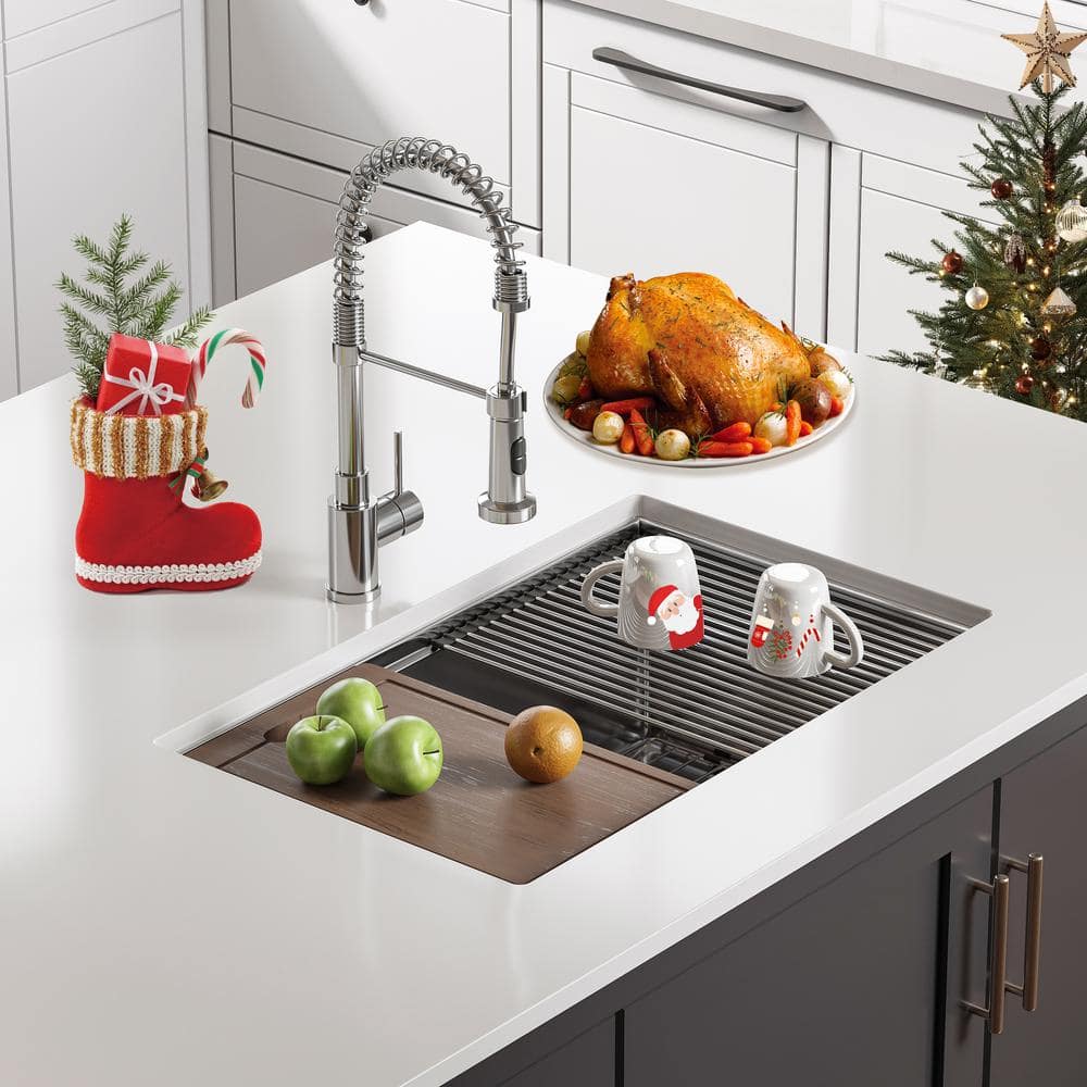 Magnus 30'' Stainless Steel Single Bowl Farmhouse Kitchen Sink with Workstation