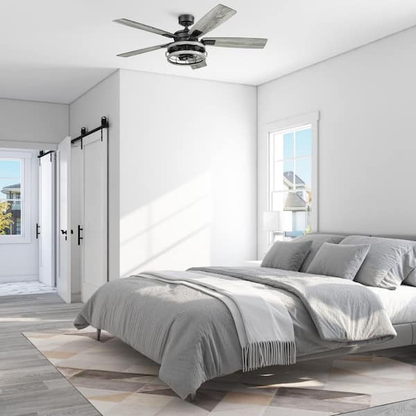 Carnegie 52 in. LED Oak Wood Caged Indoor Ceiling Fan with Remote Control, Dual Mounting Options & 5 Dual Finish Blades