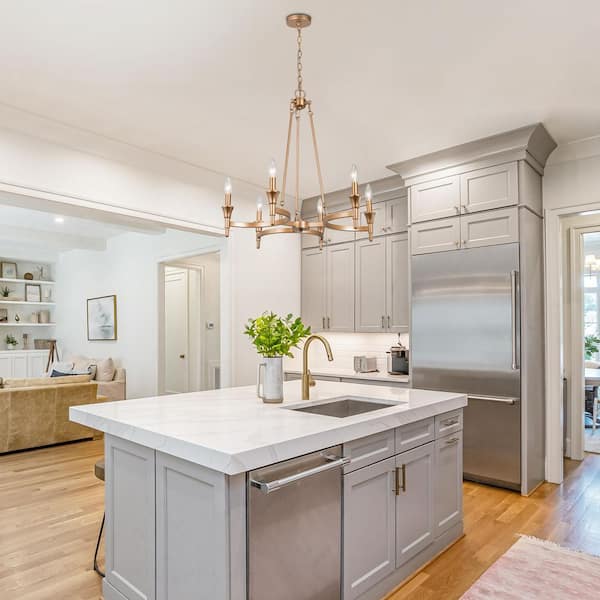 6-Light Traditional Candlestick Brass Chandelier for Dining Room, Gold Mid-century Kitchen Island Bedroom Chandelier