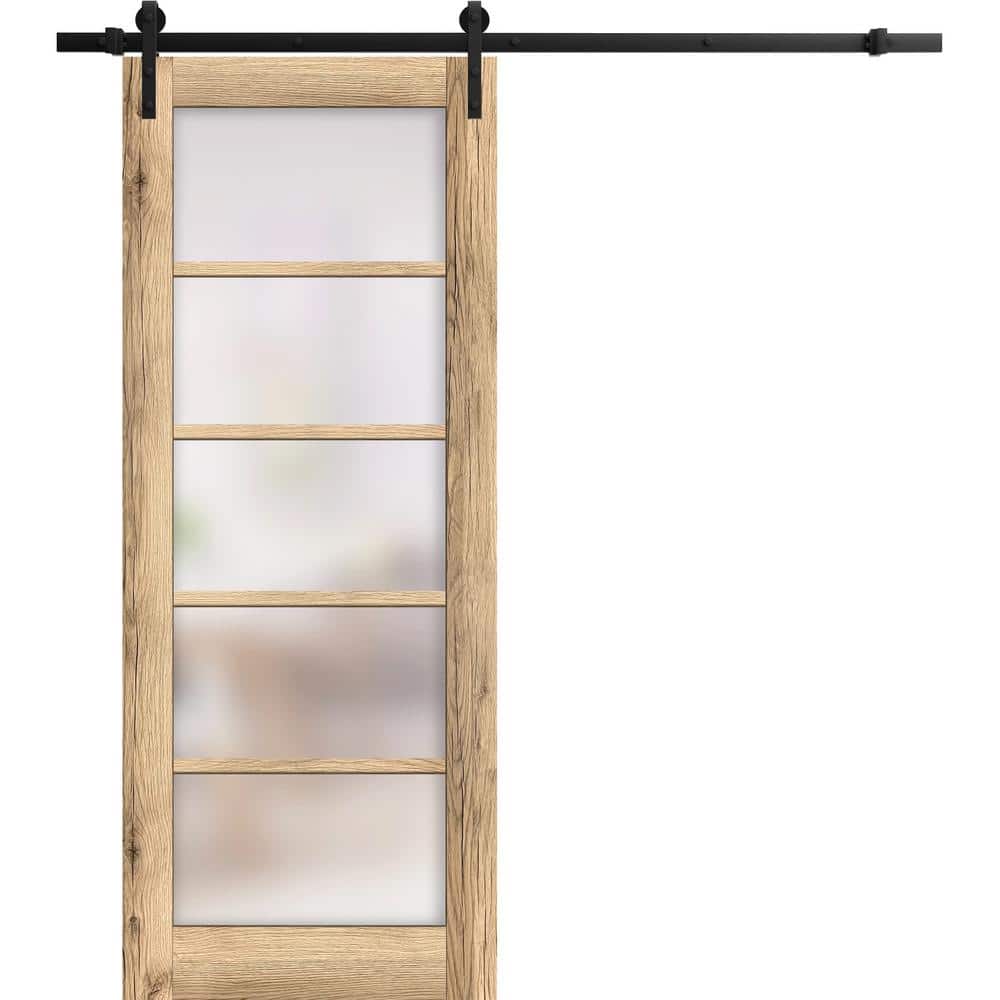 Assembly Required 24 in. x 96 in. 1-Panel Frosted Glass Oak Wood Sliding Barn Door with Hardware Kit price history on PriceWatchPro