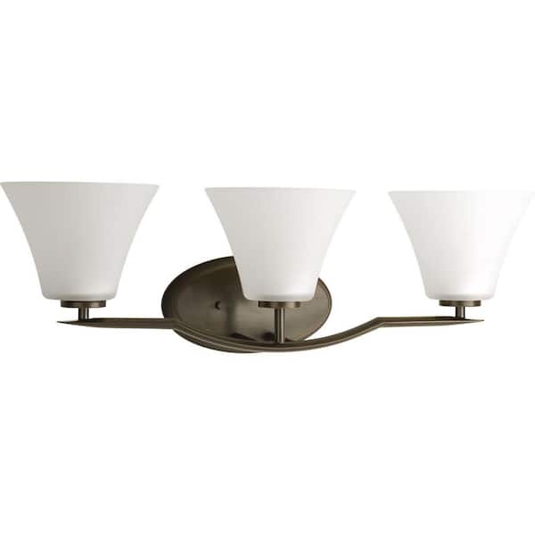 Progress Lighting Bravo Collection 3-Light Antique Bronze Etched Glass Modern Bath Vanity Light