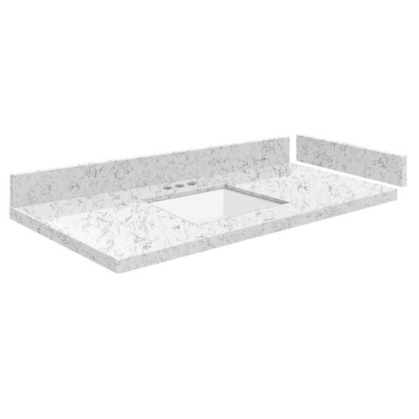 Transolid Silestone 39.75 in. W x 22.25 in. D Quartz White Rectangular Single Sink Vanity Top in Lyra