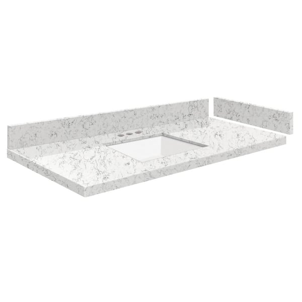 Transolid Silestone 42.5 in. W x 22.25 in. D Quartz White Rectangular Single Sink Vanity Top in Lyra