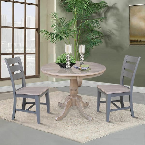 International Concepts Washed Gray Taupe 36 in. Round Pedestal Table with  2-Side Chairs (Set of 3/Pieces) K09-36RT-CI38-60P - The Home Depot