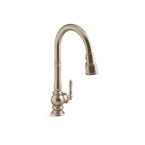 Artifacts Single-Handle Pull Down Sprayer Kitchen Faucet in Vibrant Brushed Bronze