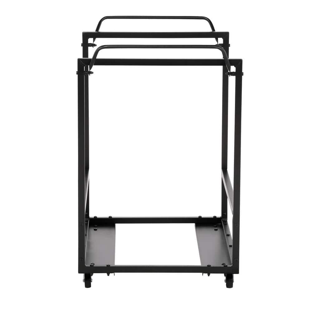 Black Metal Folding Chair Storage Cart with Wheels