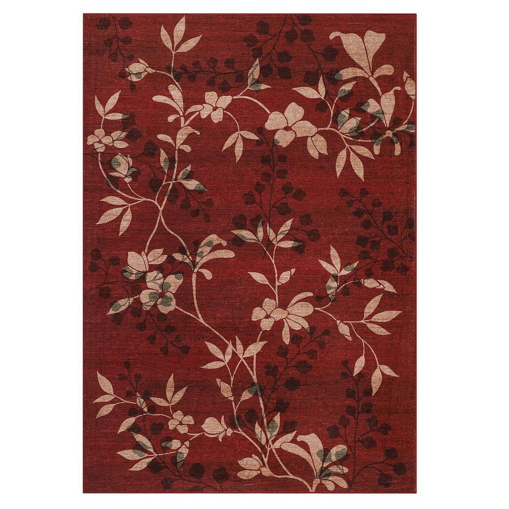 Simple Rug Red Red 10x13 Plant Floral Rug Machine Washable Ultra-Thin Soft Foldable ...