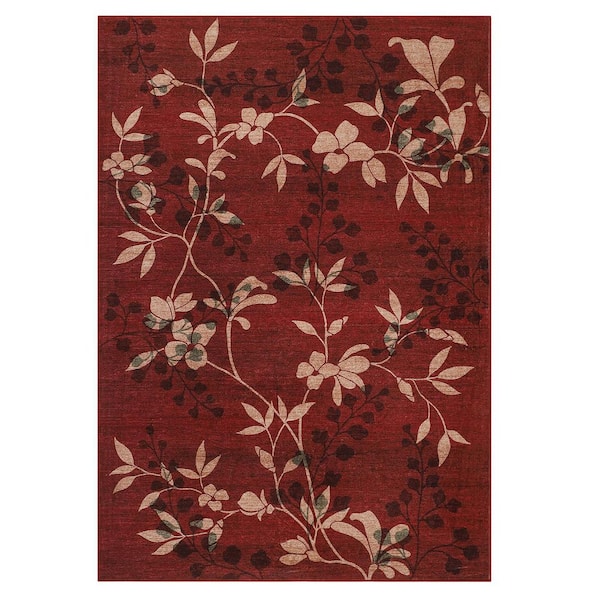 Red 5x7 Plant Floral Rug Machine Washable Ultra-Thin Soft Foldable Polyester