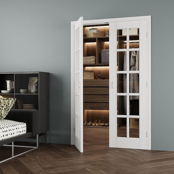 48 in. x 80 in. 10-Lite Clear Glass Universal Solid Core Glass Double Prehung French Door+ Separate Jamb&Ball Catch