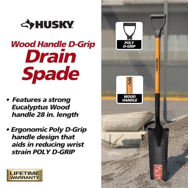 Husky 28 in. Wood Handle D-Grip Carbon Steel Drain Spade 77444-944