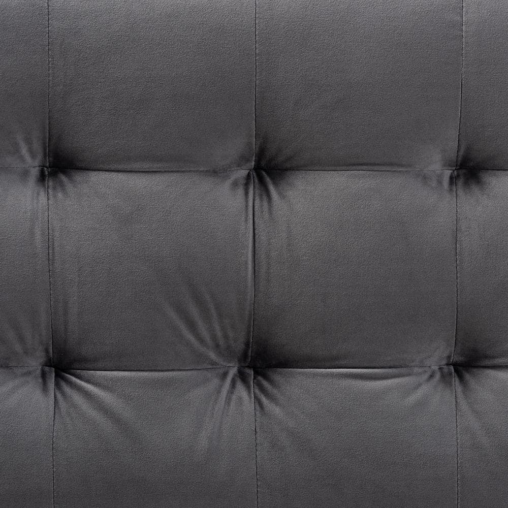 Gray Velvet Upholstered Grid Tufted Storage Ottoman Bench
