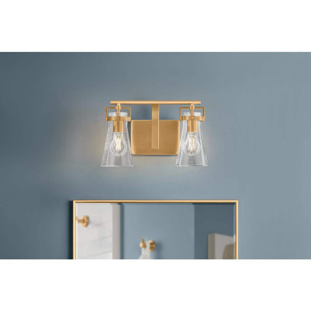 Clermont 14.75 in. 2-Light Satin Brass Bathroom Vanity Light with Seeded Glass Shades price history on PriceWatchPro