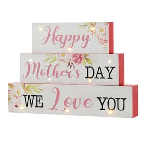 12 in. L Lighted Wooden Happy Mother's Day Block Sign