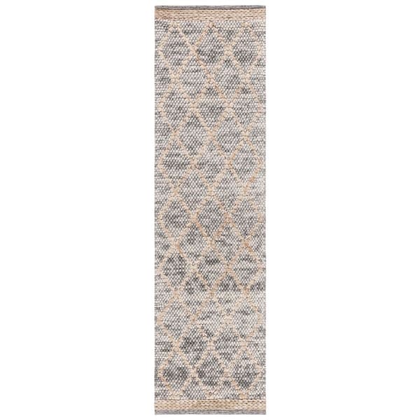 Natura 2 ft. x 9 ft. Light Gray/Natural Diamond Border Runner Rug