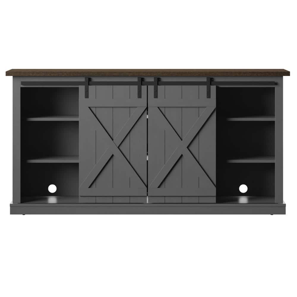 Farmhouse Antique Gray 70'' TV Stand with Sliding Barn Doors