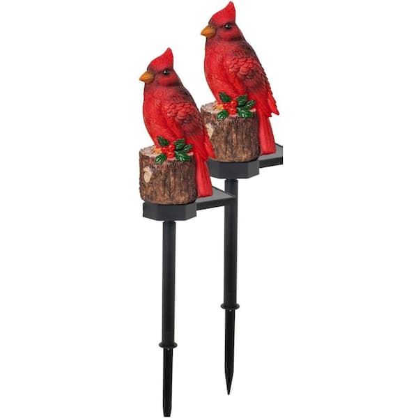 2-Pack 22.5 in. Cardinal Bird Solar Lights, Red Bird Solar Powered Lights Cardinal Garden Stake Light