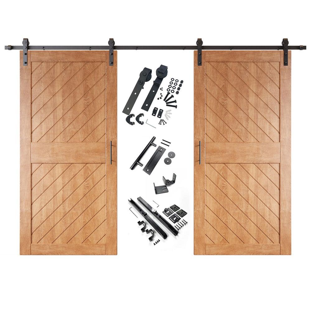 XT1 40 in. x 84 in. C-Panel Early American Slanted Stripe Design Double Pine Wood Sliding Barn Door with Hardware Kit price history on PriceWatchPro