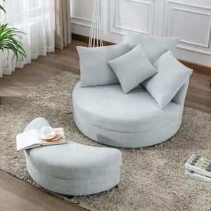 48 in.W Beacon Gray Modern Linen Movable Leisure Barrel Chair Round Accent with Storage Ottoman and 4 Pillows