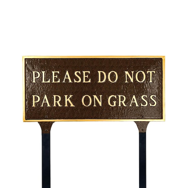 Montague Metal Products Please Do Not Park On Grass Standard Rectangle Statement Plaque with Lawn Stakes-Hammered Bronze