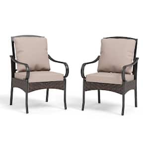 Metal Frame Patio Dining Chair with Beige Thick Cushions (2-Pack)