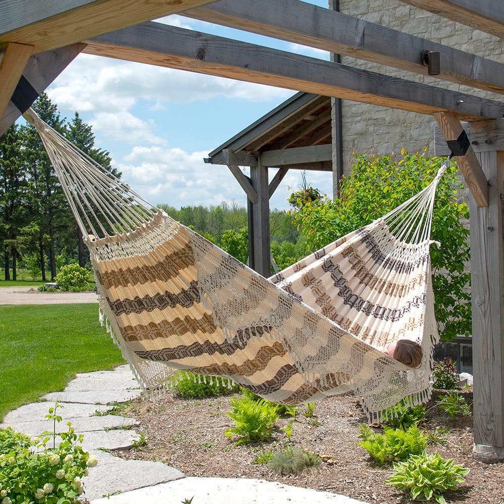 Costa Beige and Gray Brazilian Cotton Double Hammock