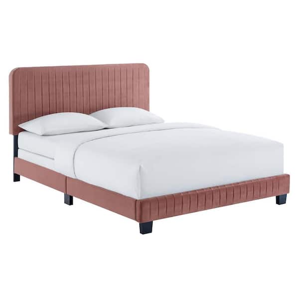 MODWAY Celine Dusty Rose Channel Tufted Performance Velvet Twin Bed