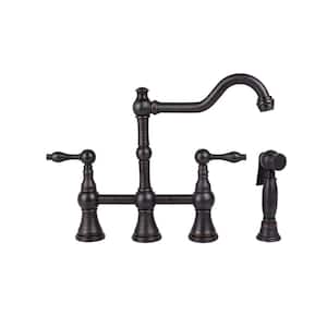 2-Handle Bridge Kitchen Faucet with Side Sprayer in Oil Rubbed Bronze
