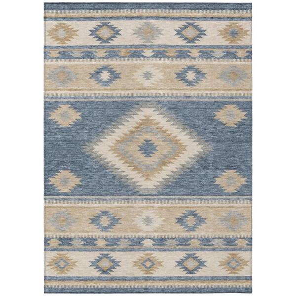 Chantille Machine Washable Indoor/Outdoor Abstract ACN3127 Denim 5 ft. x 7 ft. 6 in. Area Rug