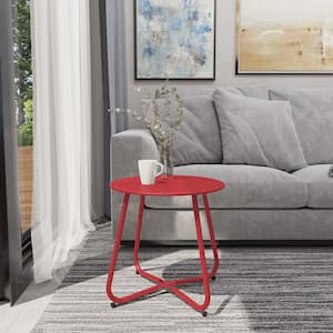 Red Round Steel Outdoor Side Table