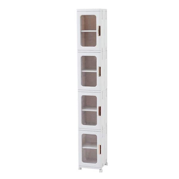4-Tier Narrow Storage Cabinet with Wheels, White Adjustable Shelves, Anti-Tip, Slim Design, 11.4 x 9.6 in.