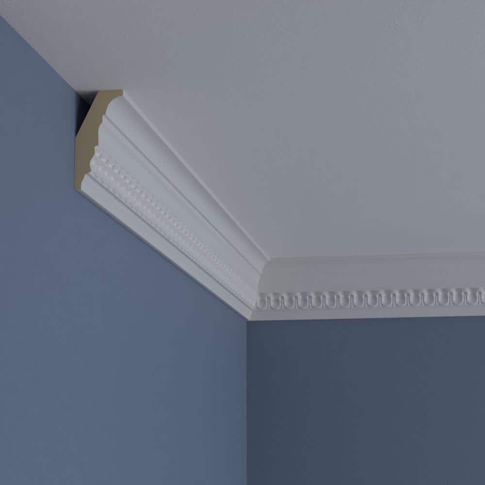 Primed White Geometric Crown Moulding Sample, 12" Length