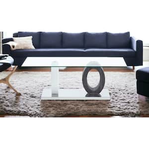 47 in. Clearand White Rectangle Glass Coffee Table