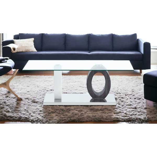 HomeRoots 47 in. Clearand White Rectangle Glass Coffee Table
