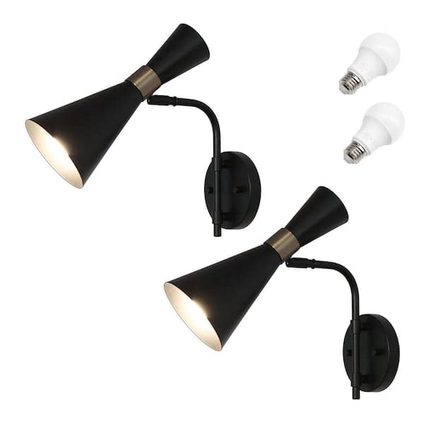 11 in. 1-Light Black Rotatable Wall Sconce (2-Pack)