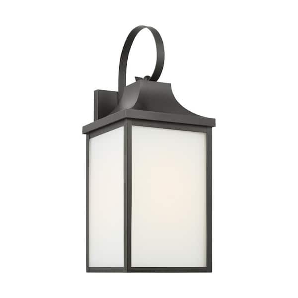 Generation Lighting Saybrook 17.25 in. Antique Bronze Outdoor Hardwired Medium Wall Lantern Sconce with Glass Shade and No Bulbs Included