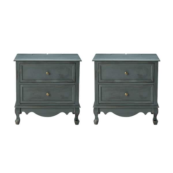 JAYDEN CREATION Elpenor 24"Wx16"Dx24"H Tall 2 - Drawer Blue Nightstand Set of 2