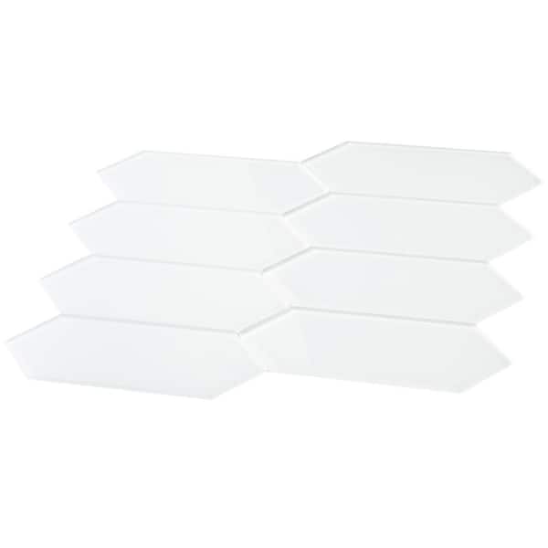 Picket Hexagon Glass Subway 3 in. x 9 in. x 6 mm Wall Tile - White (5 Piece, 5.8 sq. ft.)