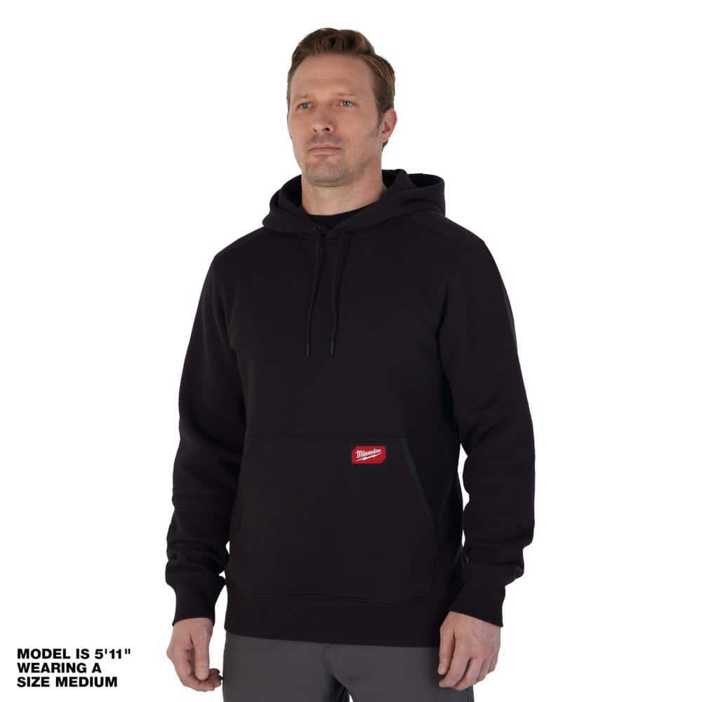 Men's Large Black Midweight Cotton/Polyester Long-Sleeve Pullover Hoodie