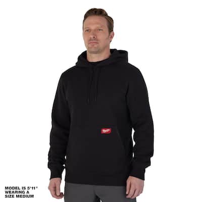 Men's Large Black Midweight Cotton/Polyester Long-Sleeve Pullover Hoodie