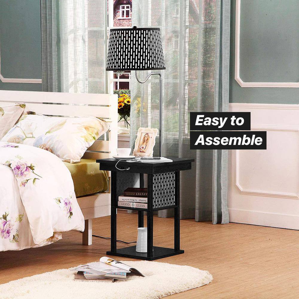Black Adjustable Kids Shelf with Built-In Lamp and USB