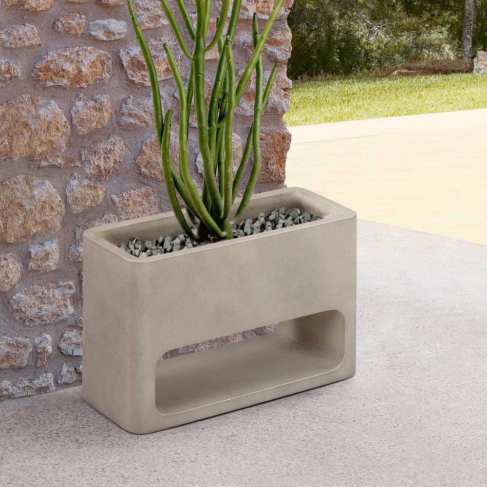 Sunstone 16 in. H x 10 in. W x 24 in. D White Concrete Indoor or Outdoor Pl