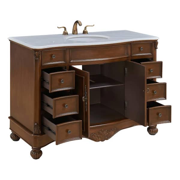 Unbranded Timeless Home 48 in. W x 21.5 in. D x 35 in. H Single Bathroom Vanity in Teak with White Marble Top and White Basin
