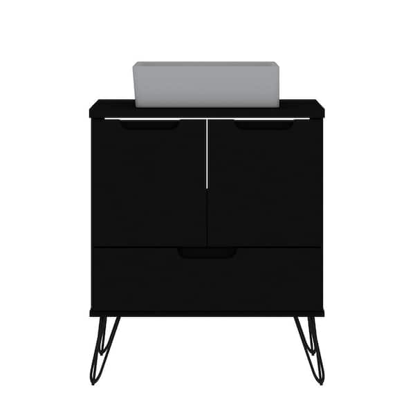 Manhattan Comfort Rockefeller 26.38 in. W x 17.52 in. D x 30.63 in. H Bath Vanity 1.0 with Vanity Top in Black with White Basin
